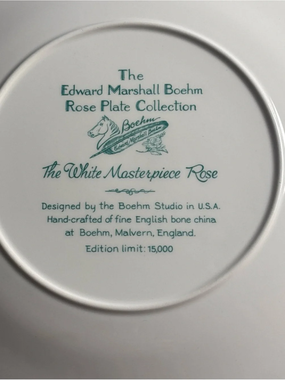 Edward Marshall Boehm White Masterpiece & Yellow Peace Rose  Collector Plates
